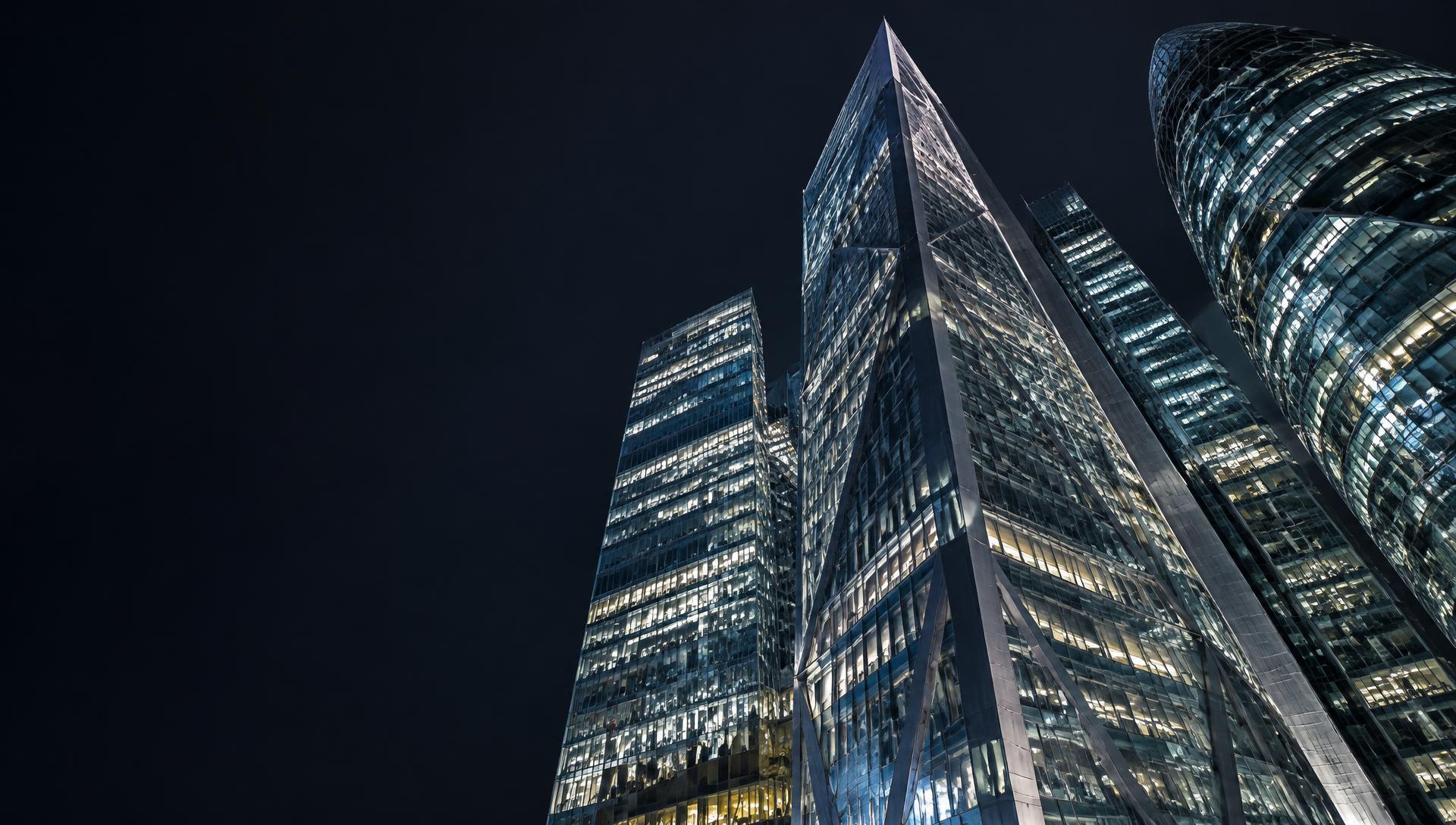 Modern glass towers in London's enterprise district